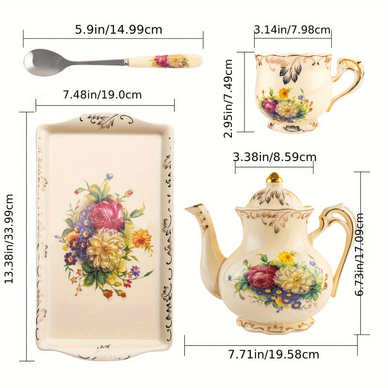 contenu du coffret Service à Thé Héritage Floral avec dimensions