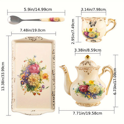 contenu du coffret Service à Thé Héritage Floral avec dimensions