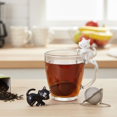 Infuseur à thé inox | Chat irrésistible blanc accroché bord de tasse