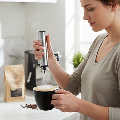 Mousseur a lait  | Le Pulsar créant une mousse onctueuse sur un cappuccino chaud.