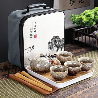Service à Thé - TravelKungFuSet™ - porcelaine blanche 5A avec théière, gaiwan, 4 tasses et étui de voyage renforcé