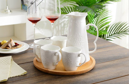 service à thé WhiteEmbossTea porcelaine gaufrée tasses et théière