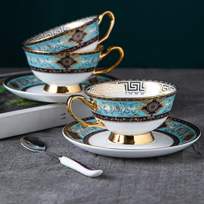 Tasse à Café ou thé RoyalBone porcelaine Bone China de haute qualité détails précieux et invitant couleur azur et turquoise
