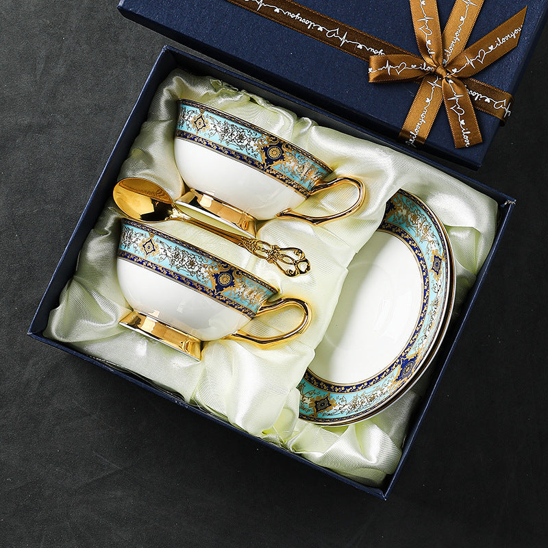 Tasse à Café ou thé RoyalBone porcelaine Bone China ensemble pour deux personnes dans coffret satin et ruban élégant