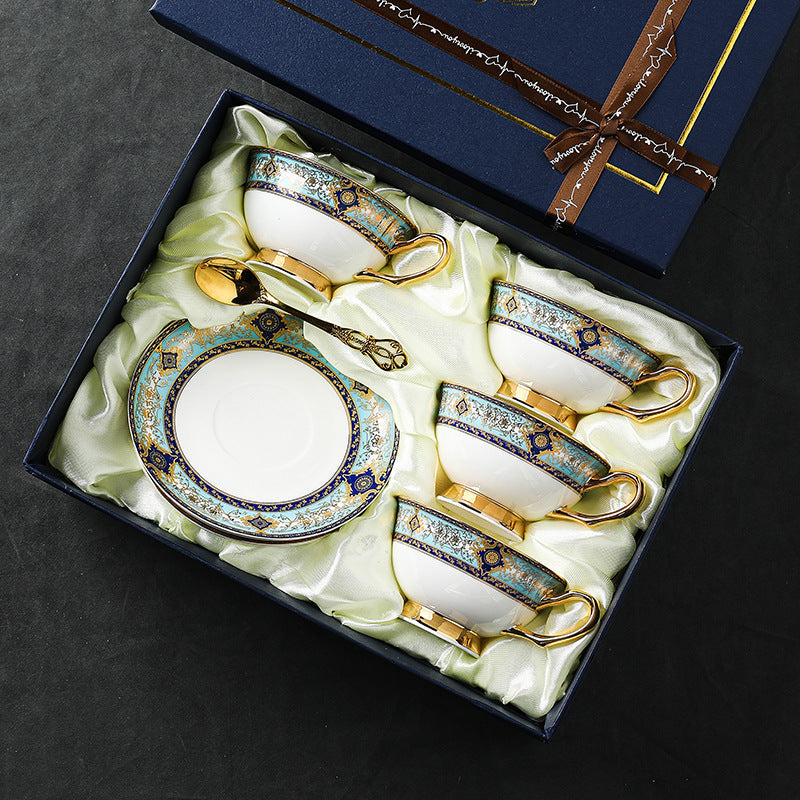 Tasse à café ou thé RoyalBone porcelaine Bone China ensemble pour quatres personnes coffret satin soyeux et ruban élégant
